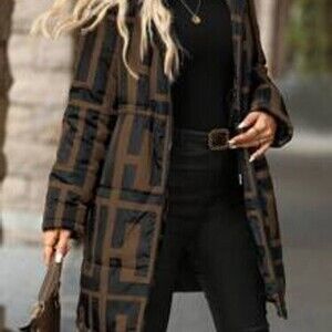 SHEIN Clasi Women's Geometric Print Long Sleeve Zip-Up Collar Casual Hooded Pad…